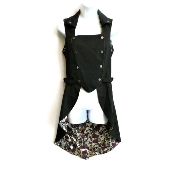 Hot Topic Tuxedo Coat Double Breasted Snaps Side Buckles Floral Tails Satin SM - Picture 1 of 8